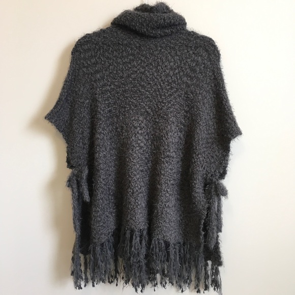 ❌SOLD❌A’reve grey fringe cowl neck sweater poncho Anthro - Picture 6 of 8
